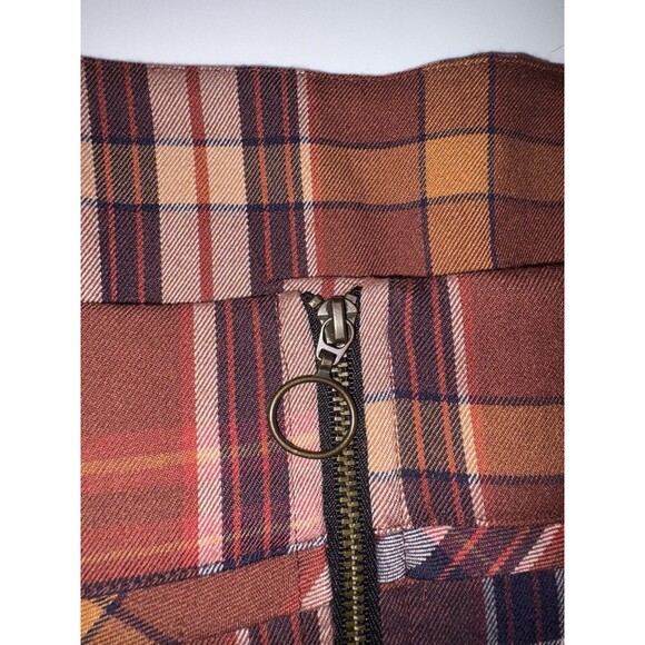 Urban Outfitters Crop Top Womens Size Medium Brown Blue Plaid Zipper Back - Picture 3 of 8